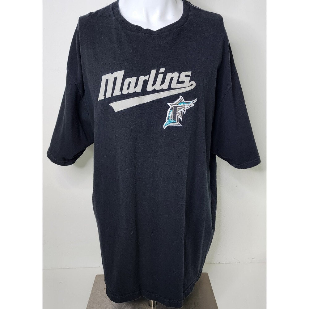 Florida Marlins‎ MLB T-Shirt Mens Size 2XL Black Embroidered Genuine Merchandise